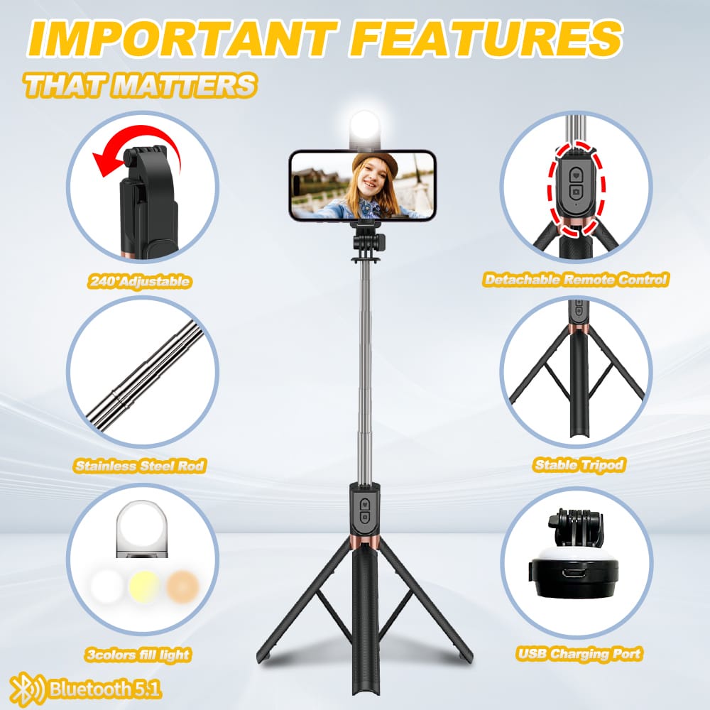 Tongsis bluetooth LED  Selfie stick tripod 170cm tongsis K9 LED  panjang 1.7M