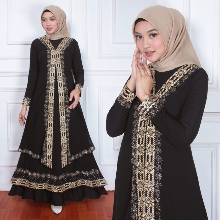 Gamis abaya hitam turkey gamis kode RISA EMAS - Hitam, M(D6W4) Gamis Turki Gamis Turkey Gamis Turkey