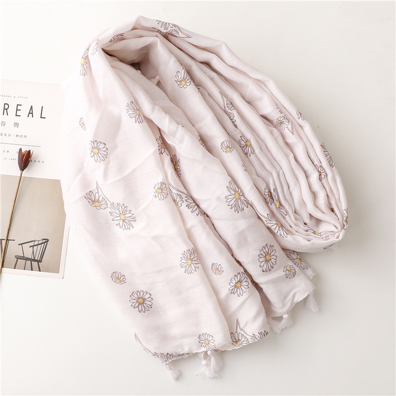 ITSFRIDAY KIYONA Scarf - Premium Pashmina Shawl Selendang Syal Pasmina Hijab Import Motif Etnik Yasmine White Tassel