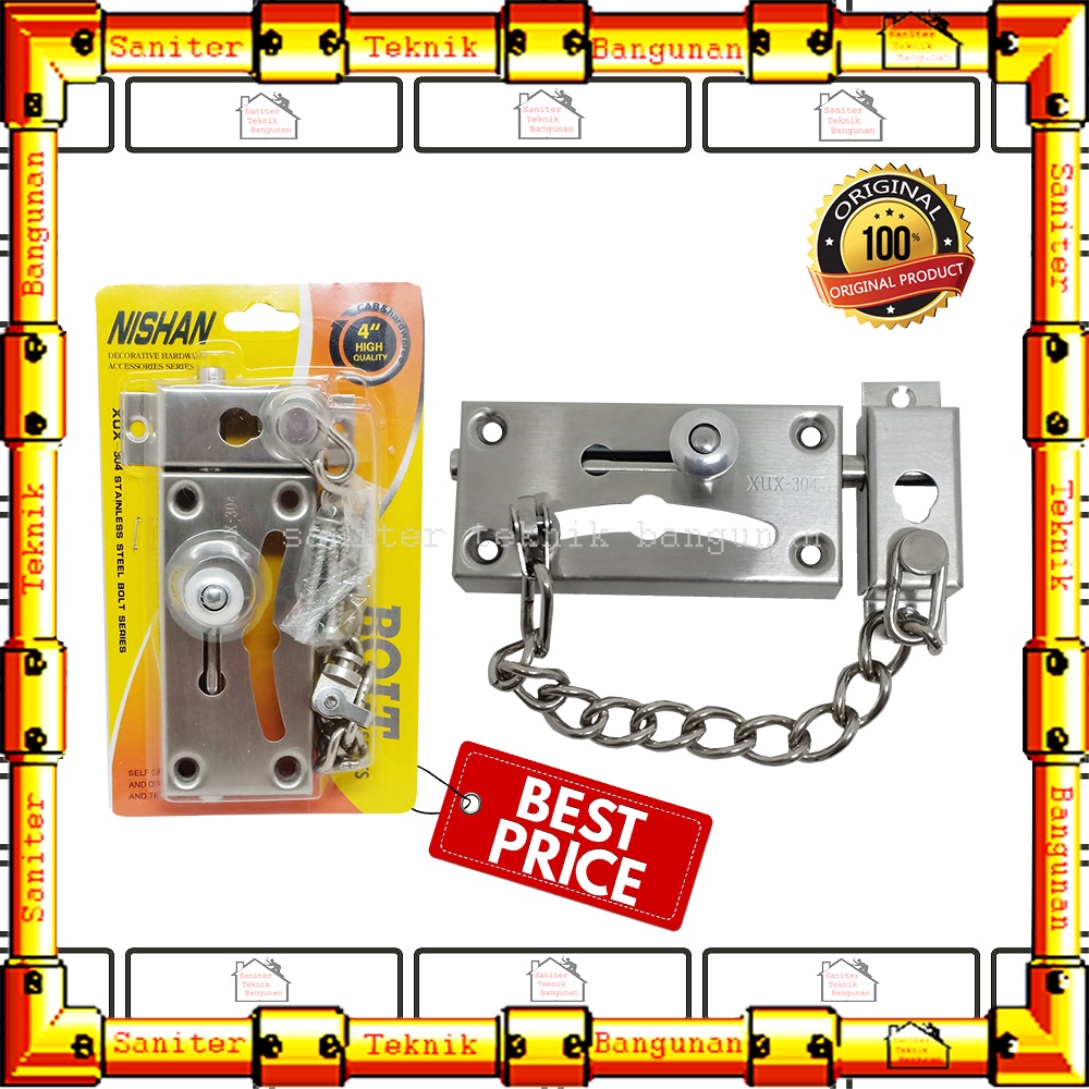 Kunci Pintu Slot Rantai Stainless 4 Inch Nishan Grendel Rante Rumah