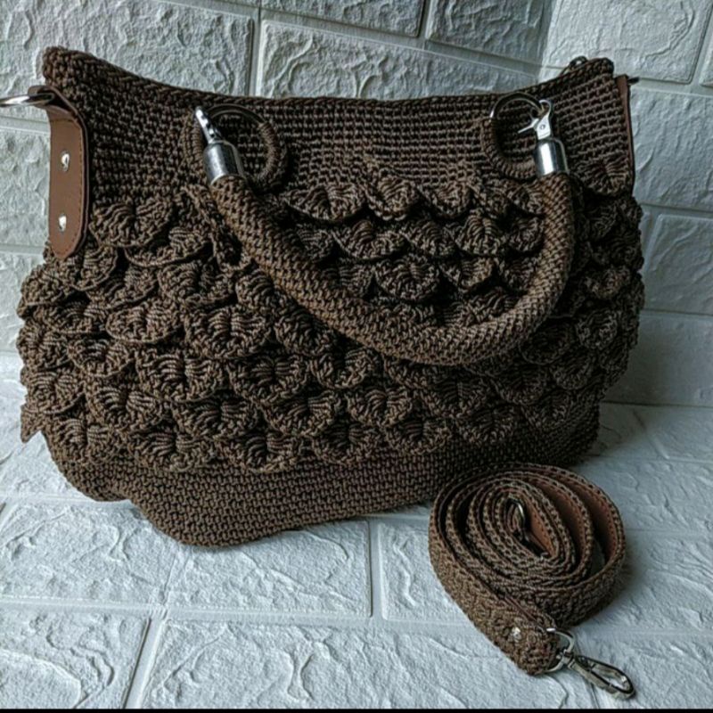 tas rajut sisik selempang besar/tasrajut/tasrajutan/tasrajut nilon/tas wanita/tas wanita rajut