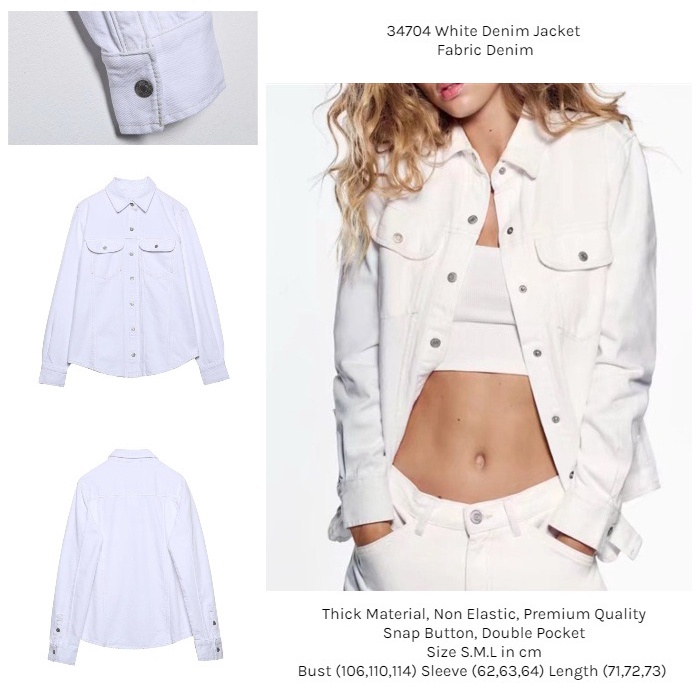 34704 Jacket Putih Wanita Lengan Panjang White Denim Jacket