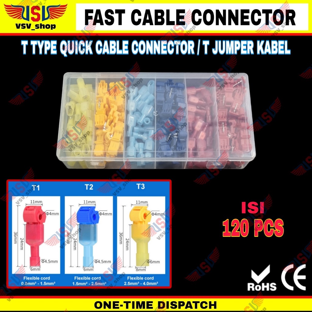 Konektor kabel listrik T Jumper Lock Quick Cable Connector Sambungan Kabel SET 120 PCS