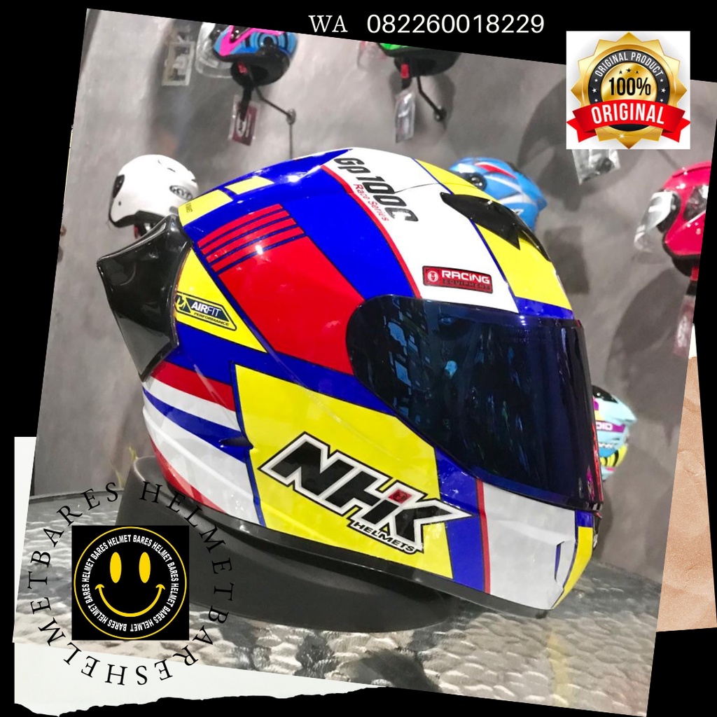 Helm nhk gp1000 sxr yellow blue paket ganteng visor blue spoiler 3D