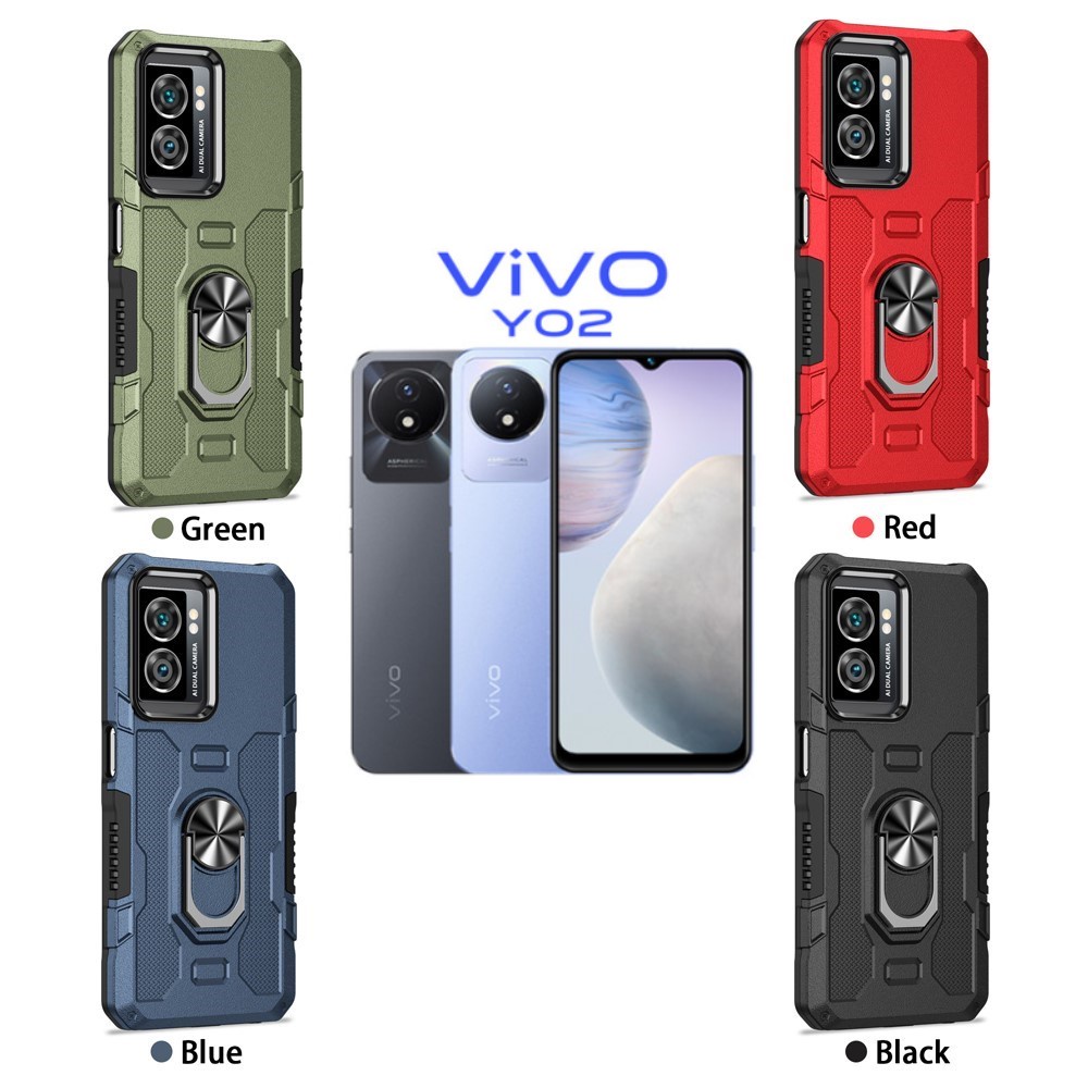 Case Armor VIVO Y02 Iring Cincin Magnetic Kesing Hp Protect kamera Premium Hard Case Standing Robot Pelindung Kamera