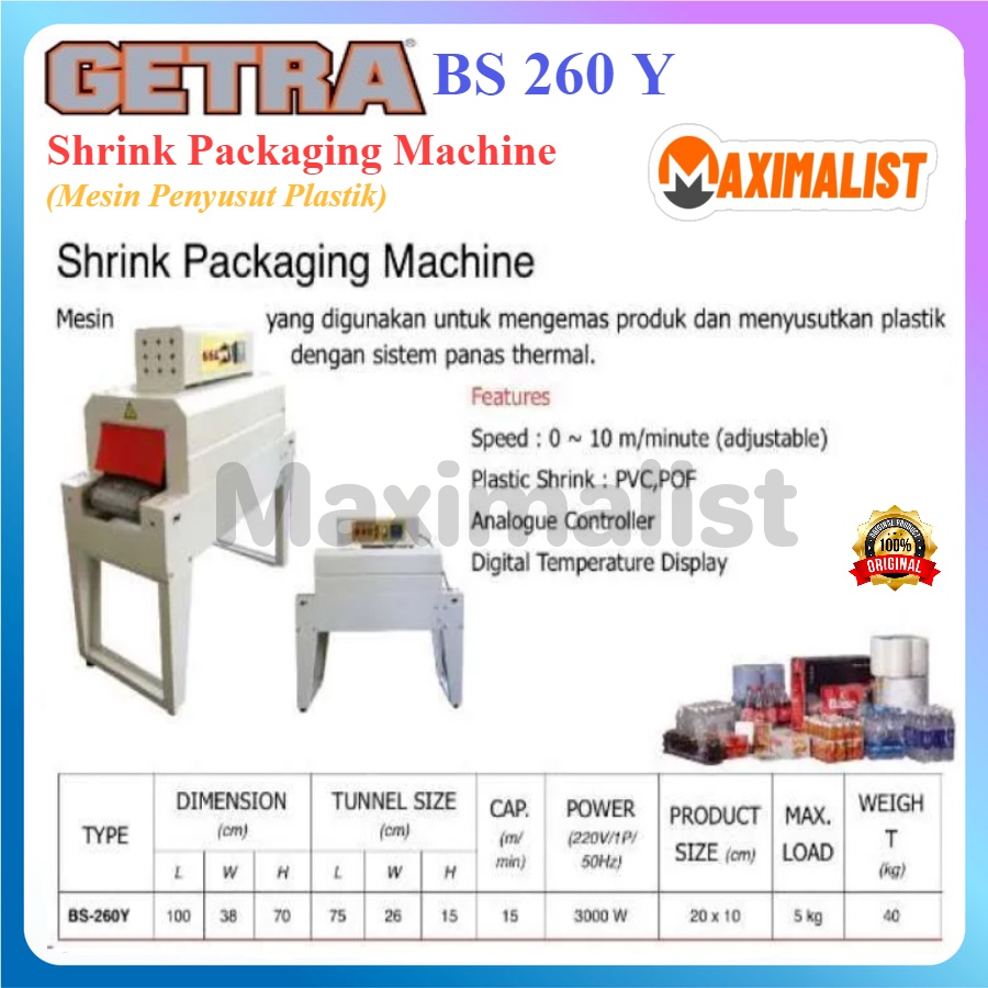 GETRA BS-260Y SHRINK PACKAGING MACHINE / Mesin Penyusut Plastik / Mesin Shrink Tunnel / Mesin Shrink