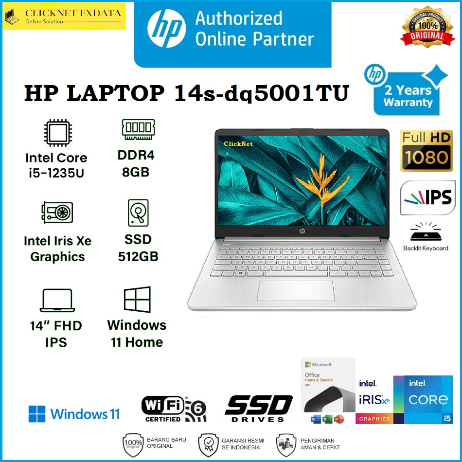 HP Laptop 14s-dq5001TU i5-1235U 8GB 512GB SSD Iris Xe FHD IPS W11 0HS