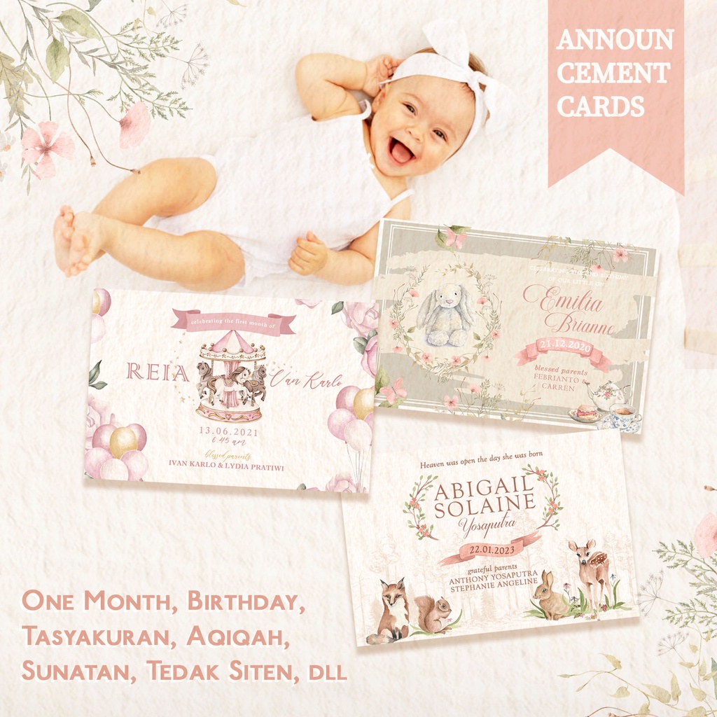 Kartu Ucapan / Undangan Satu Bulanan One Month Baby Manyue Manyek Tasyakuran Selapan AqiqahTedhak Si