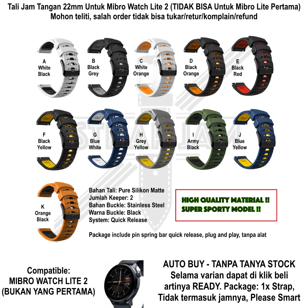 GTO Premium Strap Mibro Watch Lite 2 - Tali Jam Tangan Pria 22mm Silikon Keren