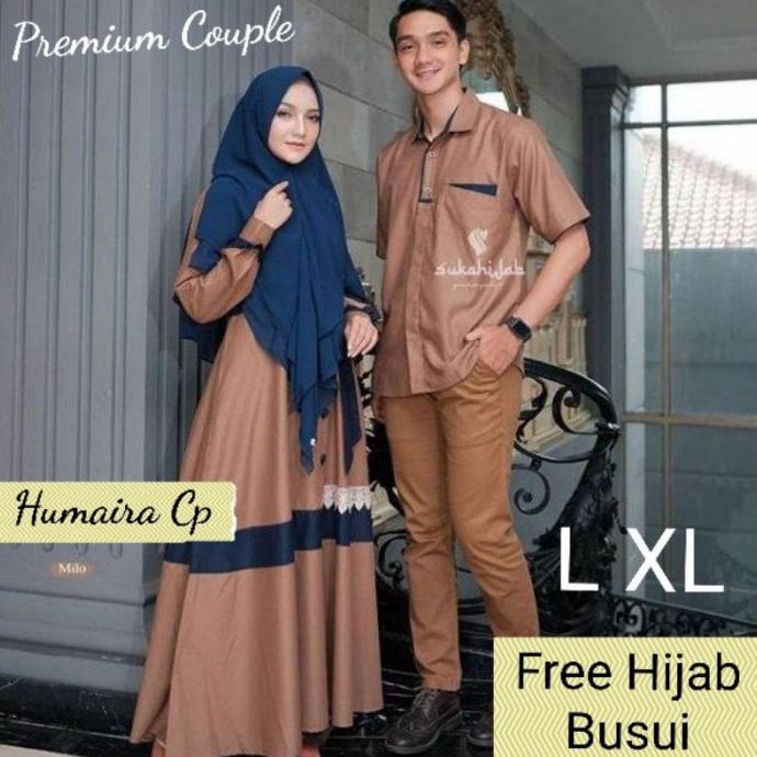 MURAH Baju Gamis Couple Busui Polos Free Hijab HUMAIRA Warna Coklat MILO