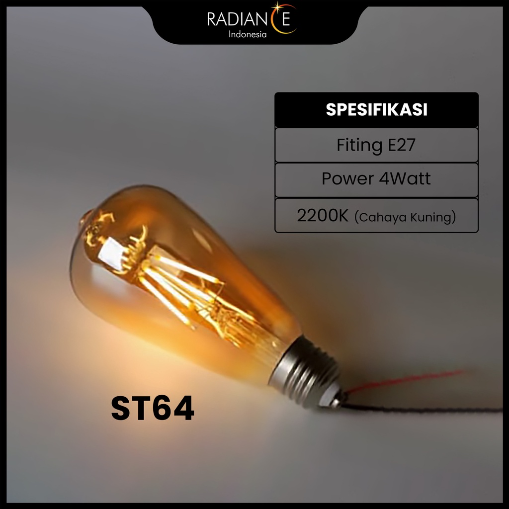 Lampu LED Filamen Light Bulb 4watt Cahaya Warm White Fiting E27 Oval Lonjong Lampu Edison ST64 Lampu
