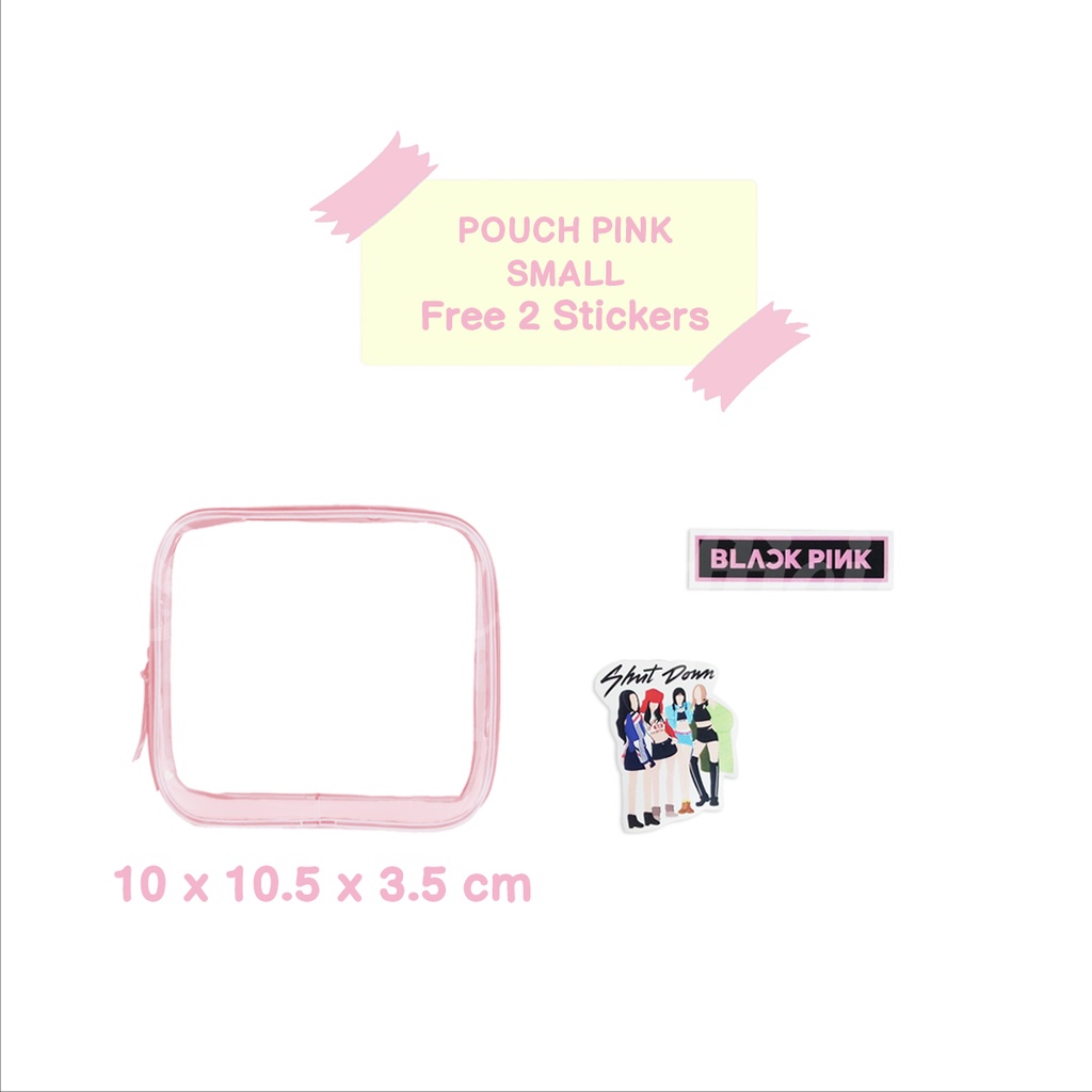 Shifra Pouch Tempat Kosmetik Mika Small Medium Large Black Pink Edition (Free Stickers)