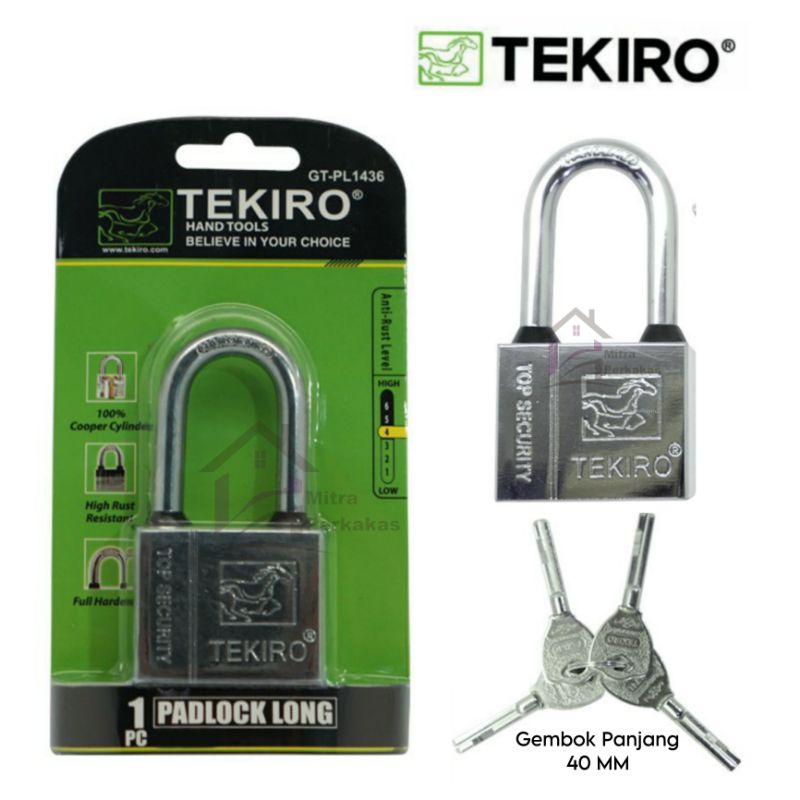 Tekiro Kunci Gembok Leher Panjang 40Mm / Padlock Long / Kunci Gembok Kotak 40Mm Tekiro