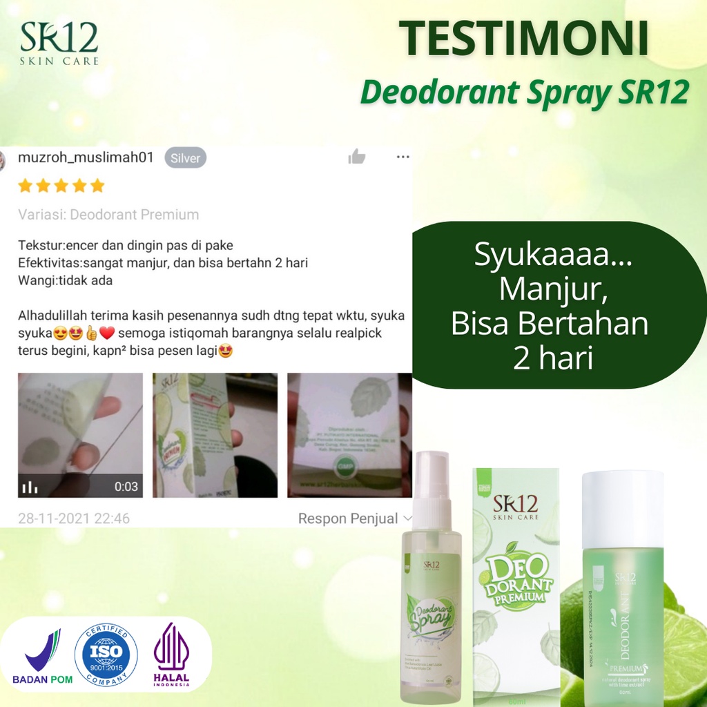 Deodorant Spray SR12 Bebas Bau Badan / Mengontrol Keringat / Mencerahkan Ketiak Hitam / Non Alkohol