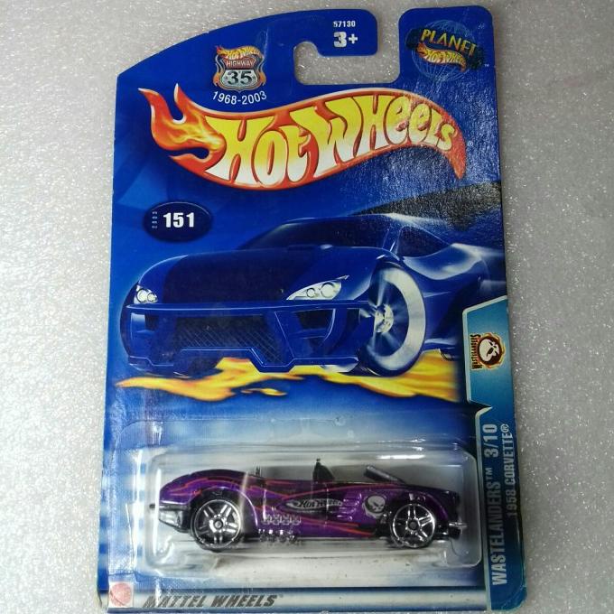 HOT WHEELS 1958 CORVETTE. US CARD WASTELANDERS HIGHWAY 35 ANNIVERSARY.