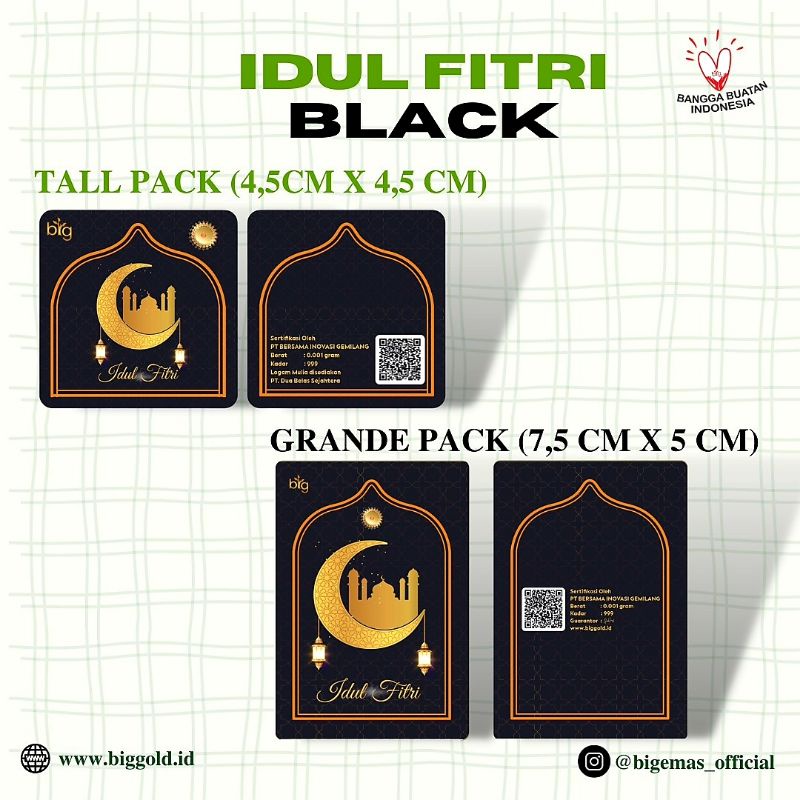 Emas Logam Mulia 24K BIG Gold 0,001 Gram , Edisi Idul Fitri Ramadhan Lebaran Eid Mubarak