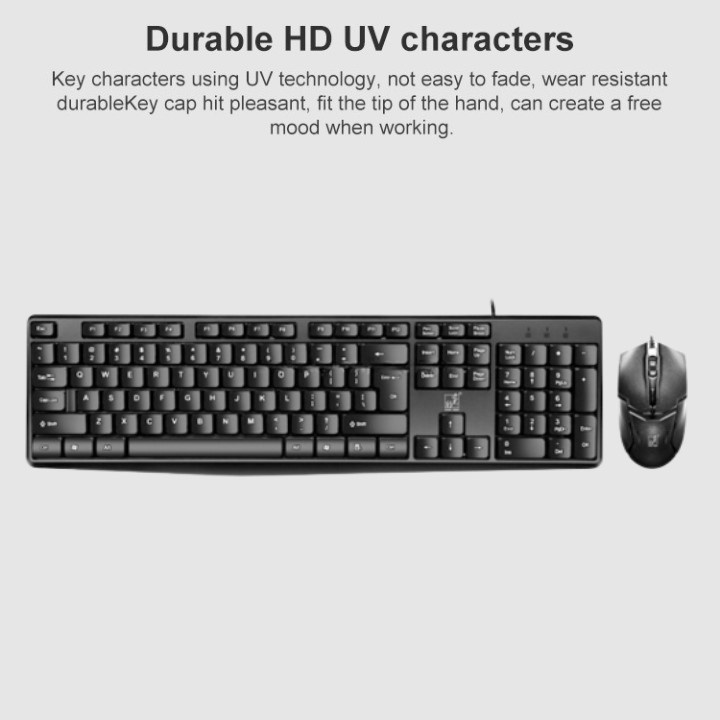 Set Keyboard Mouse Wired Universal Waterproof 1000 DPI - Q9B - Black