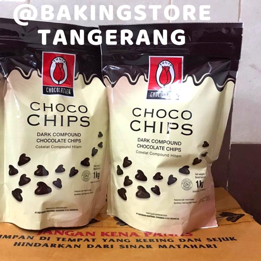 

♧ Choco chip Dark Chocolate tulip 1Kg - chocochips dark coklat ☞