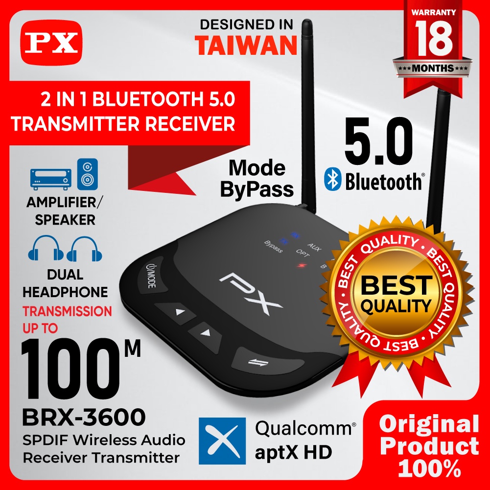 Receiver Bluetooth Transmitter Audio 5.0 HD stereo PX BRX-3600 Bluetooth Receiver Transmitter 2 in 1