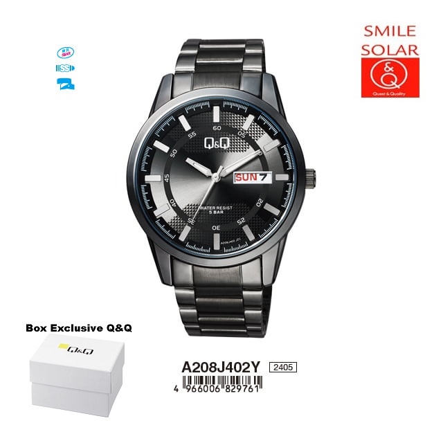 Jam Tangan Pria Casual Business Rantai Stainless Steel Tanggal Hari Analog Original Q&amp;Q QnQ QQ A472 A208J Series