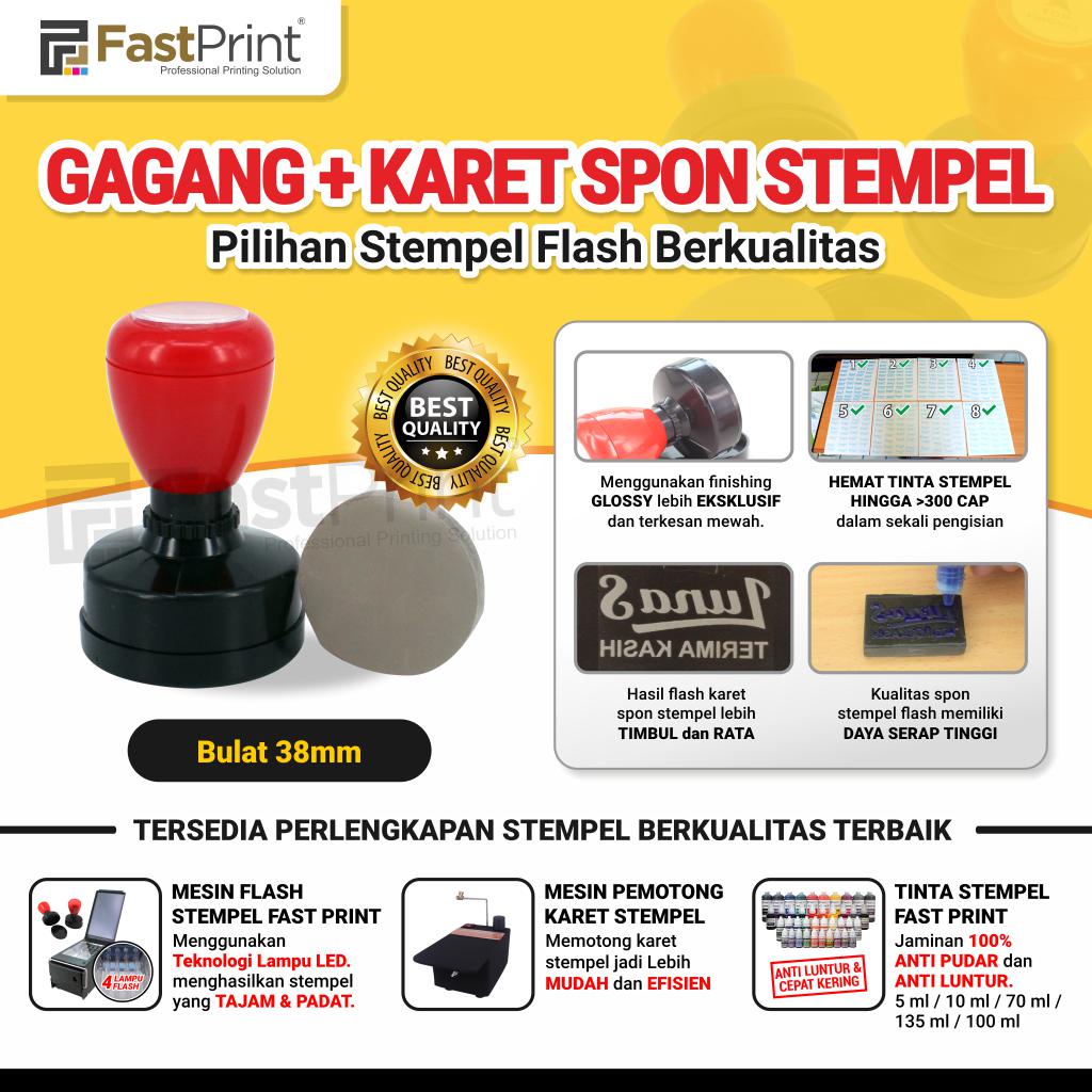 Gagang Stempel Plus Karet Stempel Flash Potongan Ukuran Bulat 38MM