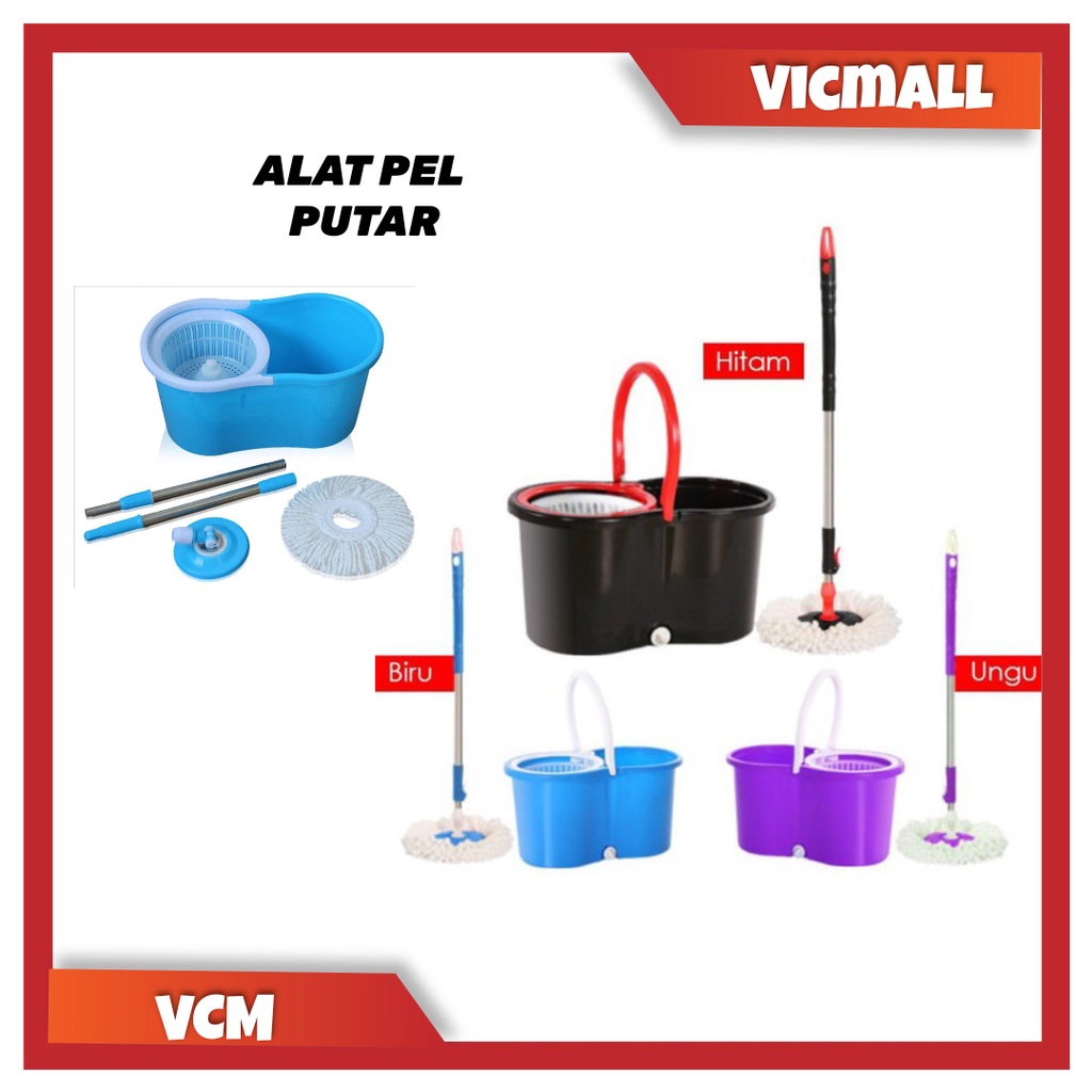 ( VCM ) Alat Pel Lantai Ultra Pel putar serbaguna spin mop 2 kain pel plastik multifungsi