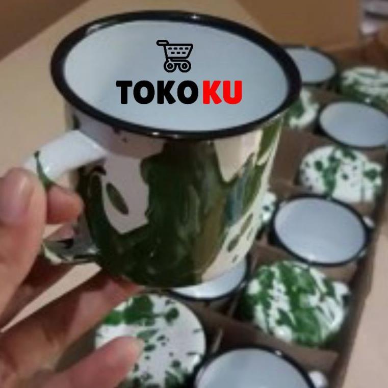 MENARIK CANGKIR ENAMEL LURIK 7 CM/CANGKIR SENG KALENG JADUL/BLIRIK BLURIK/GELAS SOUVERNIR *LURIK*