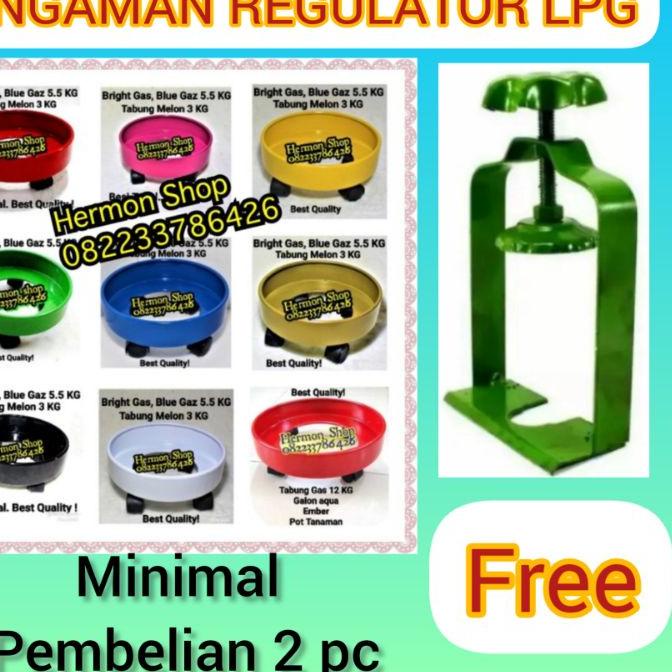 ✥ TATAKAN RODA BESI LPG BLUE GAZ 5KG BRIGHT GAS 3KG TABUNG MELON ➦