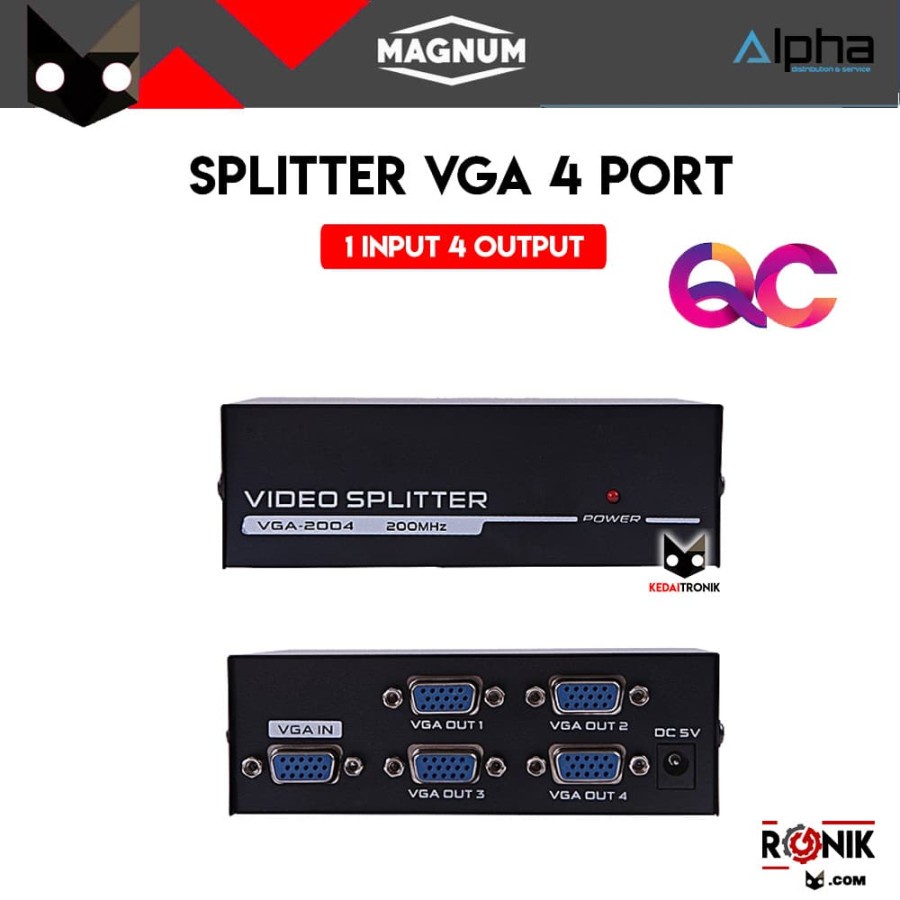 Splitter VGA 4 Port MAGNUM + Adaptor 1-4 Pembagi Layar 15 Pin D Sub 4P