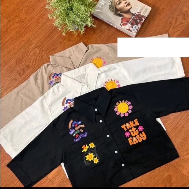 FDM RR FASHION - DAISY SHIRT KEMEJA LINEN CROP ( XOXO SMILE VIBES)