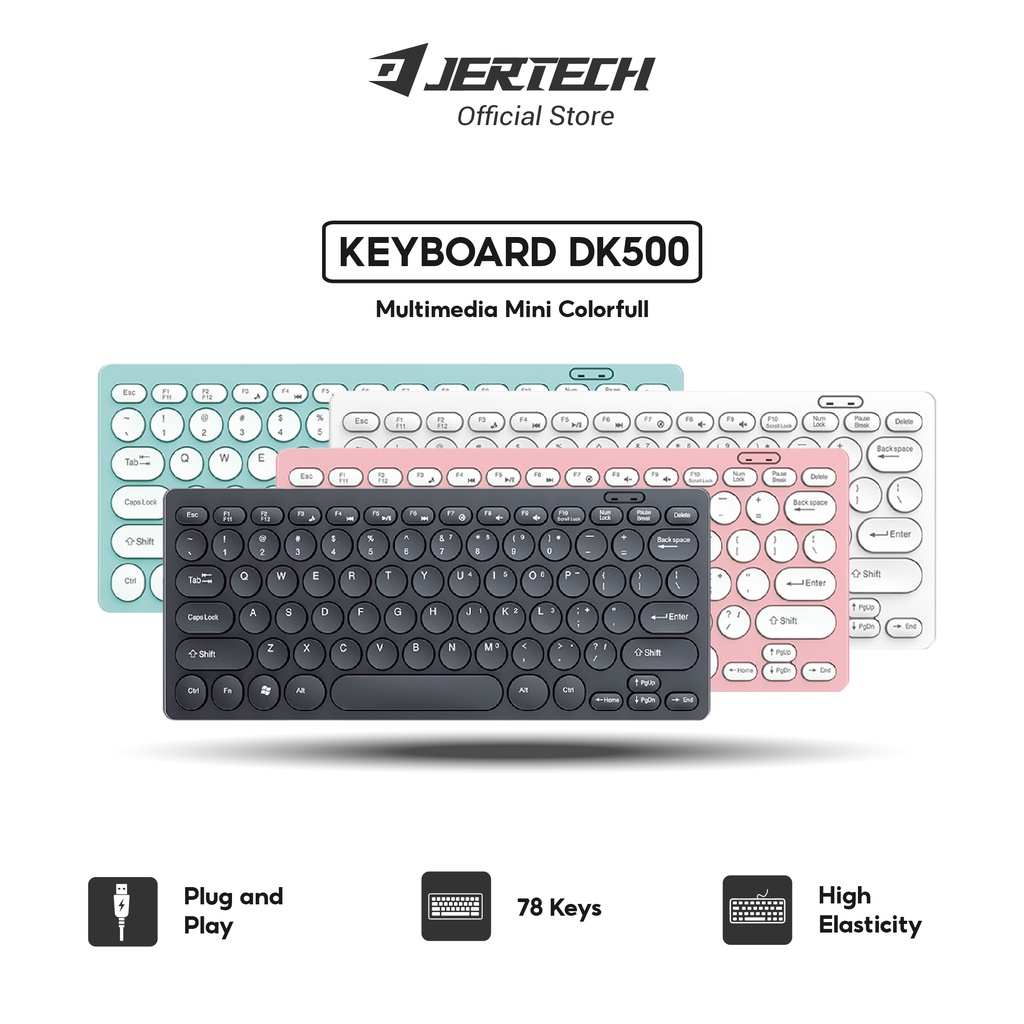 JERTECH Keyboard Mini Kabel Usb DK500 Simple Keyboard Layout & FN Multimedia Features
