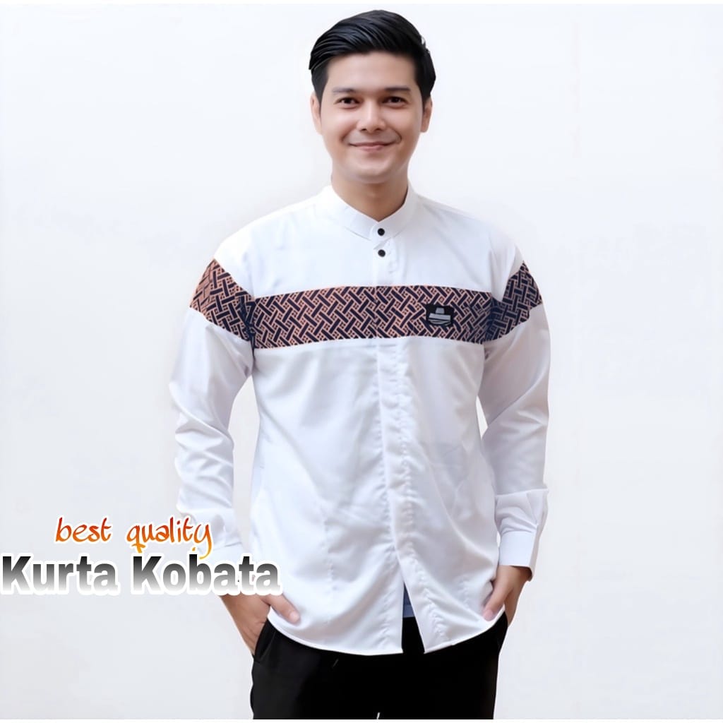 Baju Koko Kurta Dewasa lengan panjang garis depan dada pakaian lebaran muslim pria lengan panjang