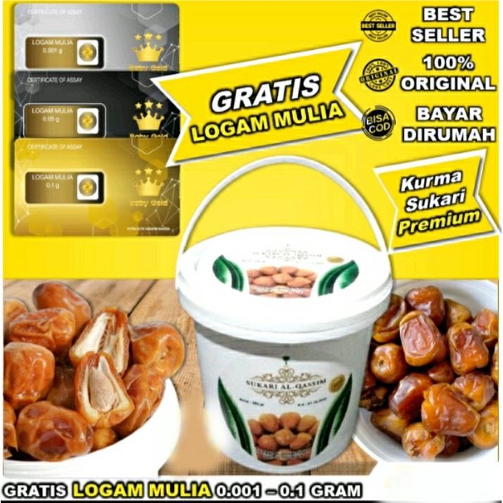 

KURMA SUKARI GRADE PREMIUM ORIGINAL TERBAIK TERENAK KEMASAN EMBER 850GR GRATIS EMAS TANPA DIUNDI BISA COD