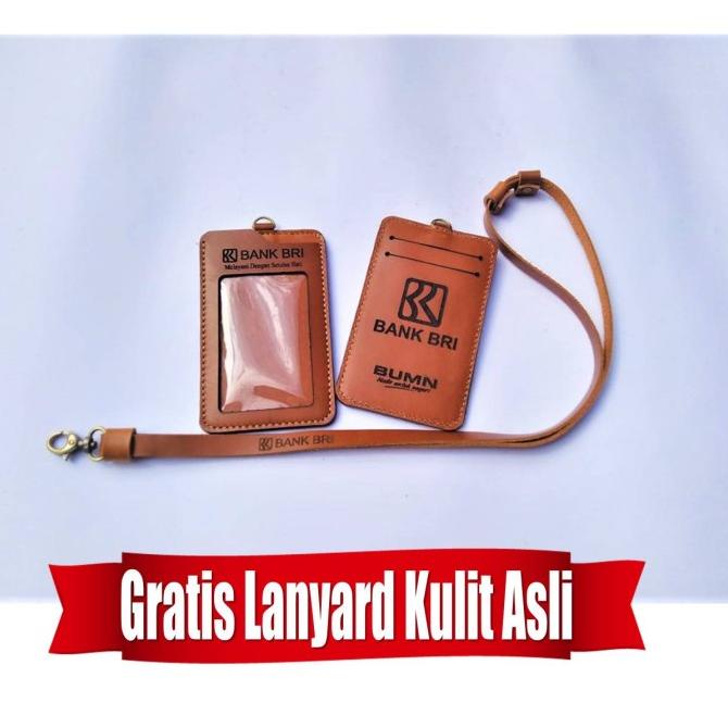 

Name Tag ID card Holder Bank BRI Kulit Asli Bonus Tali Lanyard