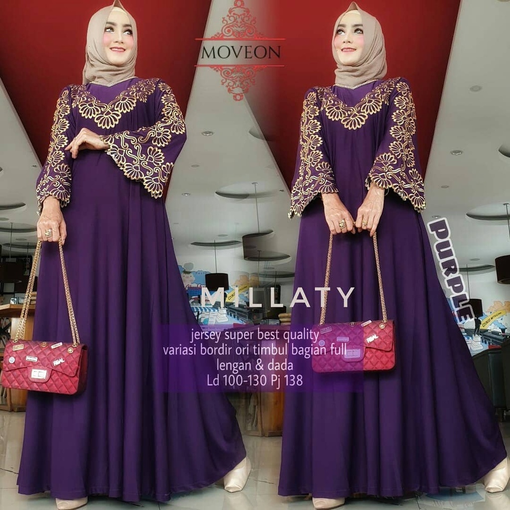 Millaty Maxy Millati Maxi Gamis Jumbo Jersey Motif Bordir xxxl Ld 130cm Arabian Abaya Gamis Lebaran Remaja Muslimah Terbaru Seragaman Pengajian Murah Mila Dress Wanita Muslimah Syar'i Gamis Polos Tebal Premium Warna Hitam Milati Maxi