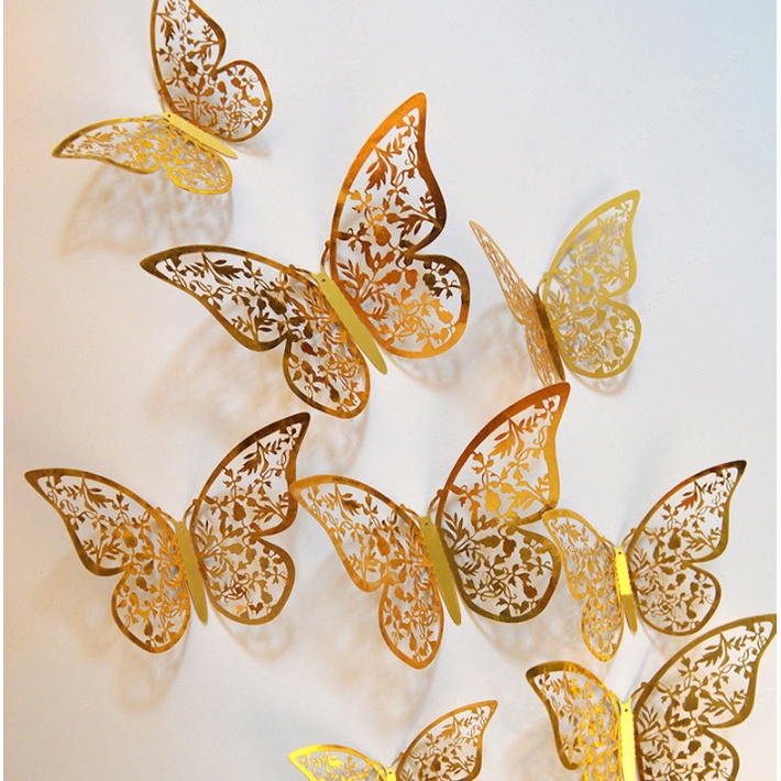 【COD】12pcs Stiker Dinding Desain Kupu-Kupu Hollow 3D Untuk Dekorasi Pesta Pernikahan Butterfly G