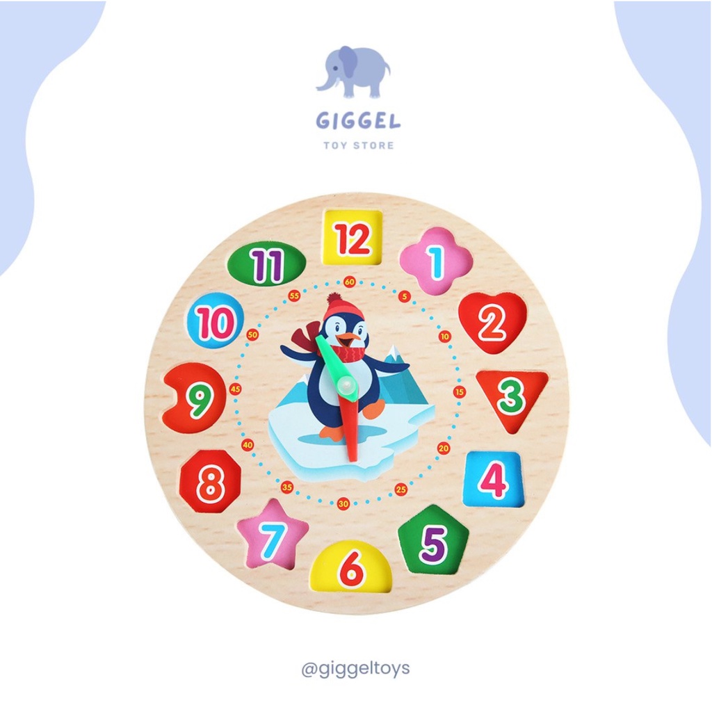 [ Giggel ] Mainan Edukasi Anak / Puzzle Jam Kayu / Wooden Clock Jam Kayu Puzzle / Jam Belajar Waktu Mainan Edukasi Anak Jam Kayu Anak Mengenal Waktu