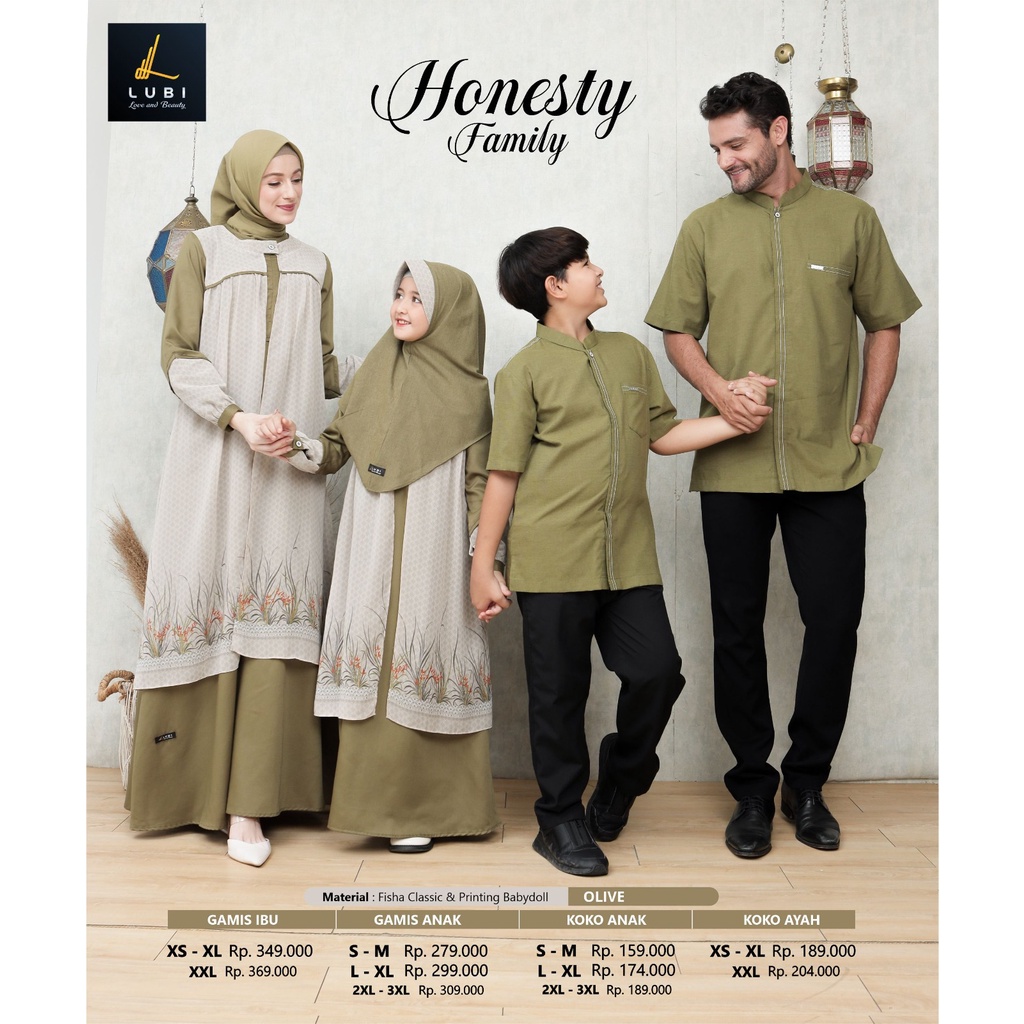 Baju Couple Keluarga Lubi Honesty Olive Couple Pasangan Terbaru 2023 Seragam Lebaran Modern