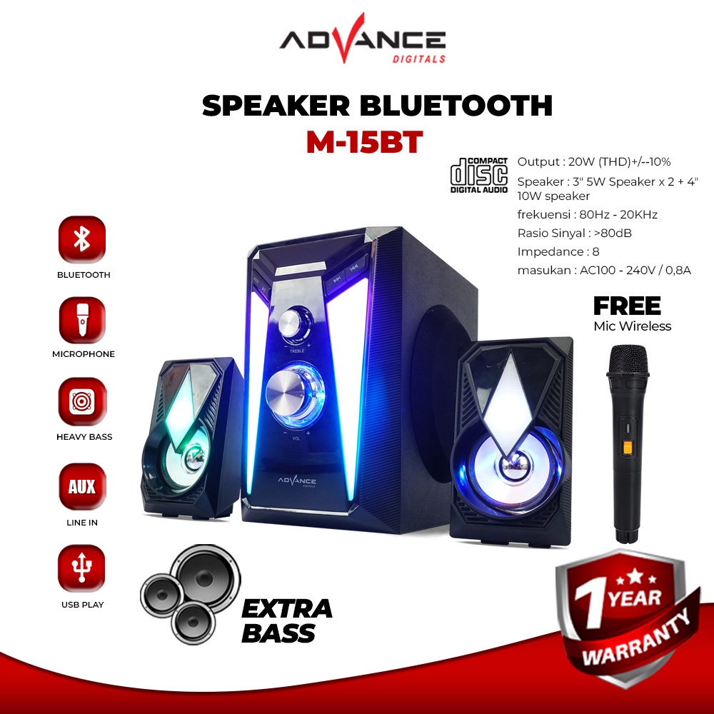 Advance M15BT Speaker Bluetooth Bass Wireless Portable Aktif BONUS Mic Wireless