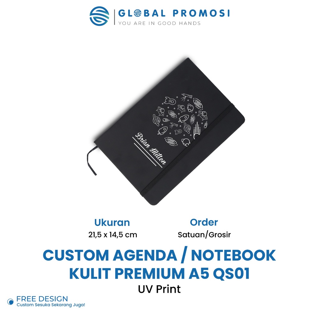 Custom Nama/Logo Uv Print Notebook Agenda Kulit Premium A5 Buku Catatan Kerja Souvenir QS01