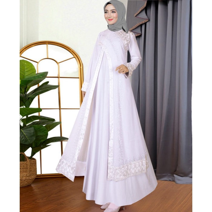 Gamis COD / Gamis Abaya Arab Turkey Putih Bahan Jersey Mix Ceruty Terbaru - Melati Polos, M(S7U2) Ab