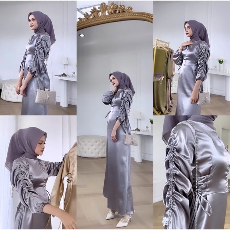 Vinolia Dress Gamis Polos Slim Fit Premium Marbella Silk Barbara Silk Aurelia Dress | Dress Silk Kon