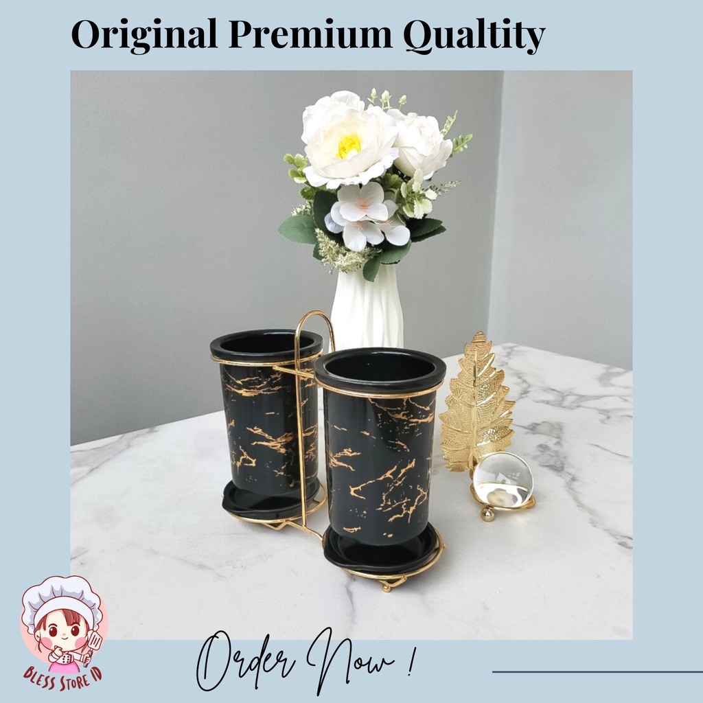 Tempat Sendok Keramik Mewah Wadah Sendok Keramik Marble Set