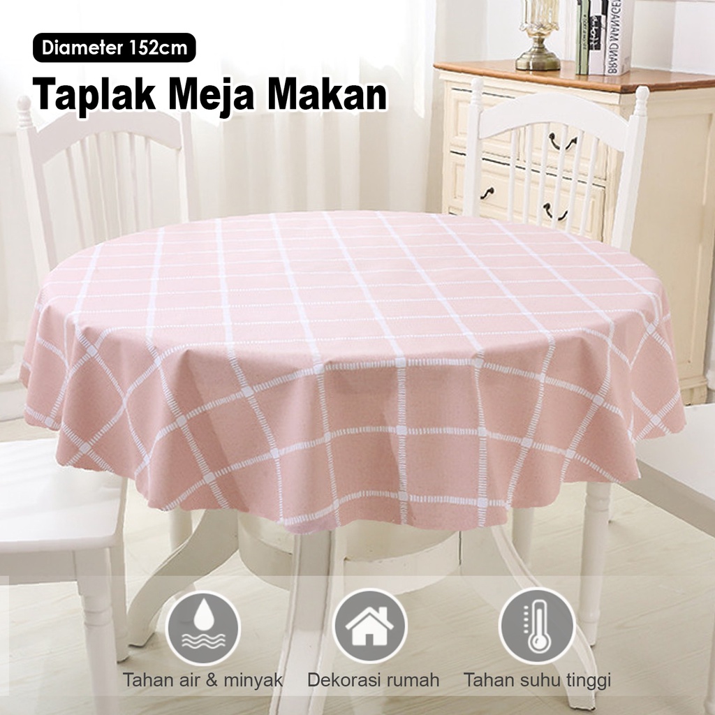 Lodoestar - Taplak Meja Makan Bulat Uk 152cm - Bisa Bayar COD - Taplak Meja Bahan Peva Motif Kotak Besar Terbaru - D14-3A