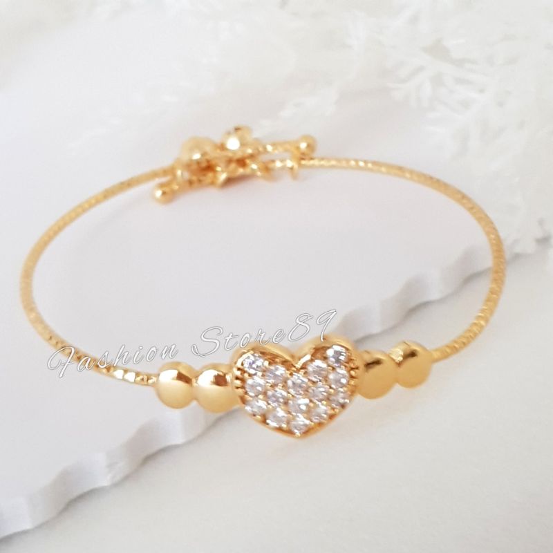 Gelang Bangle Love Permata Zirconia Simple Elegant gelang bangle Free Size Perhiasan Lapis Emas 18k impor Yaxiya xuping