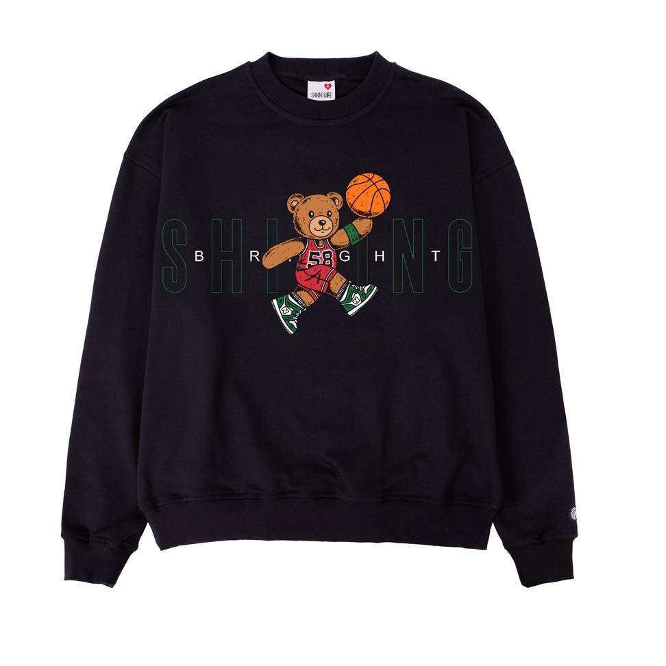 CHEKOUT Shining Bright Air Bear Crewneck - Black
