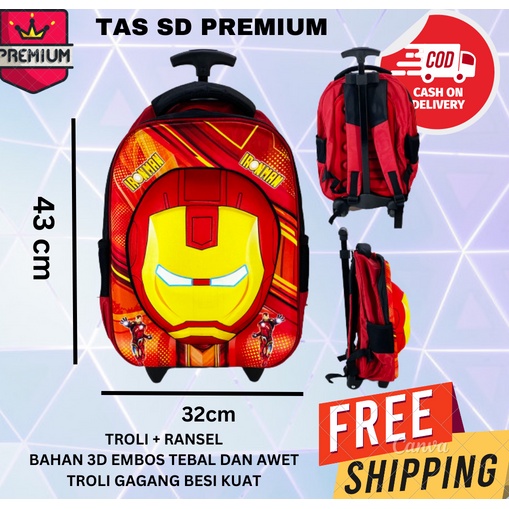 Tas Troley Sekolah Anak SD Transformer Optimus Prime 3D Timbul Hard Cover - Blue Red TROLI EMBOS OPTIMUS KOMBINASI