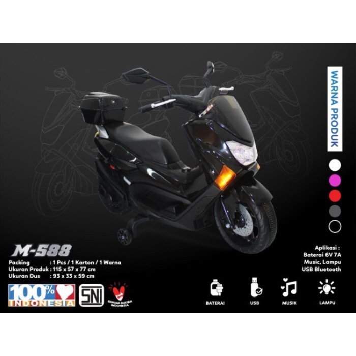 MOTOR AKI MAINAN ANAK M-588 NMAX RAID SCOOTER MOTOR LISTRIK UNGU TERMURAH