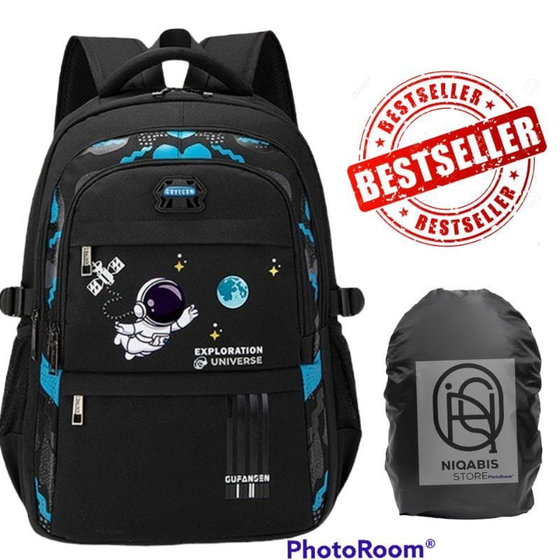 Tas Ransel Anak Astronot Tas Sekolah Anak TK SD SMP Terbaru Paket Botol + Jam + Coverbag