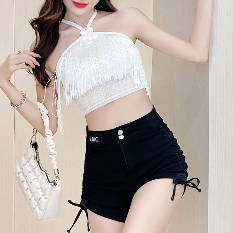 Menggantung leher rumbai desain rasa kamisol pakaian dalam wanita dengan bantalan dada kecantikan ke